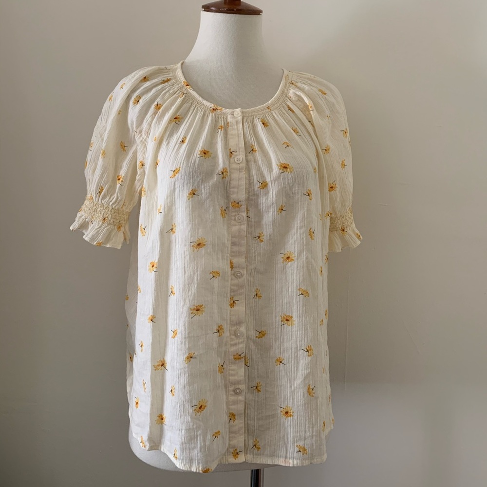 Madewell floral peasant top smocked sleeves